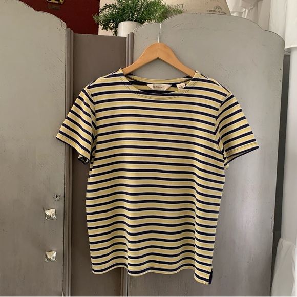 Striped Navy and Yellow Women's Top - Picture 1 of 5